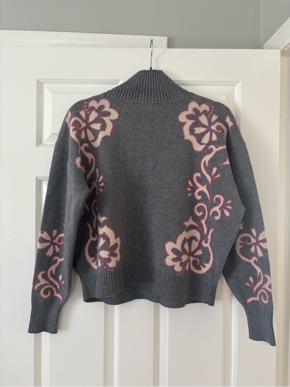 Maeve by Anthropologie Gray Floral Quarter Zip Sweater | XS | Cozy Knit Pullover - Picture 6 of 8